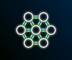 Glowing neon line Molecule icon isolated on black background. Structure of molecules in chemistry, science teachers innovative educational poster. Colorful outline concept. Vector