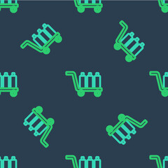 Obraz premium Line Trolley suitcase icon isolated seamless pattern on blue background. Traveling baggage sign. Travel luggage icon. Vector