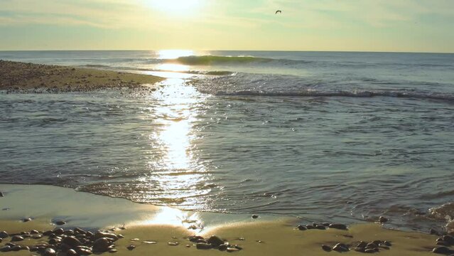 sunrise on the beach. la bocana beach bays of huatulco oaxaca. relaxed place. mexico beach. waves and sea. union of river and sea