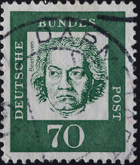 GERMANY - CIRCA 1961: a postage stamp from GERMANY, showing a portrait of the German composer and...