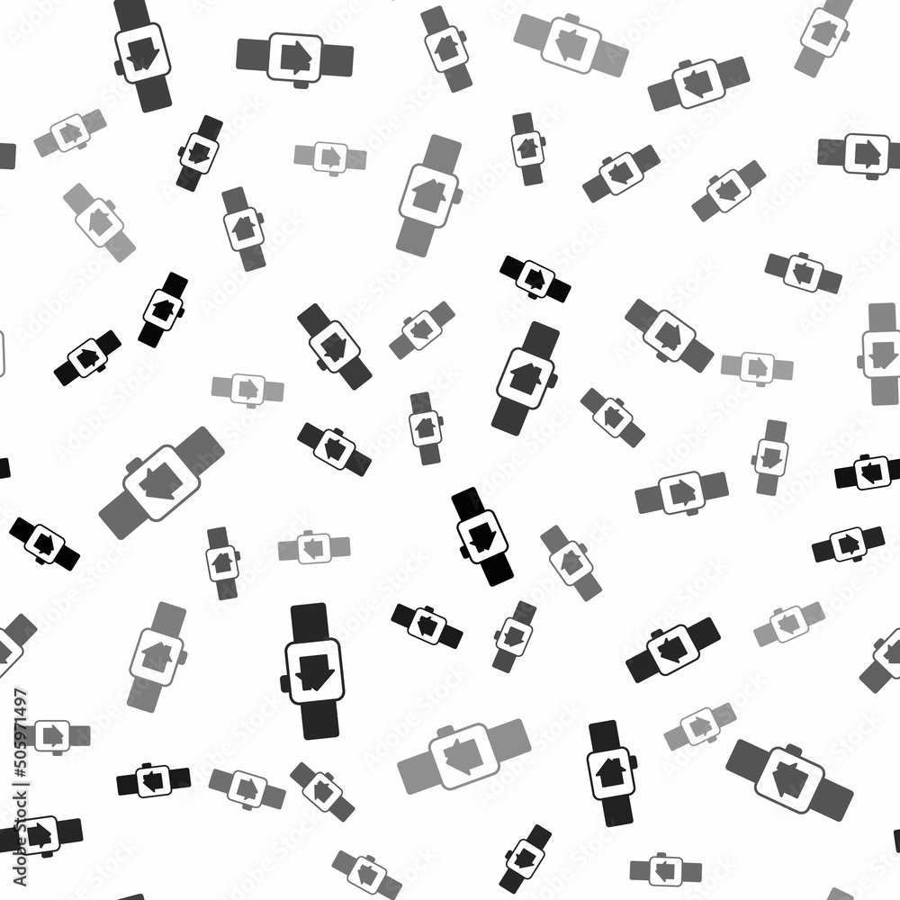 Poster black smart home with smart watch icon isolated seamless pattern on white background. remote control