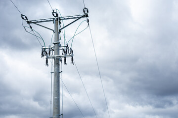 overhead line, pole with two connectors