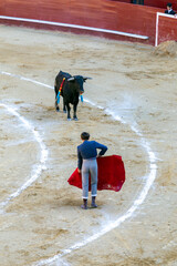 A bullfighter awaiting for the bull in the Plaza de Toros de Valencia