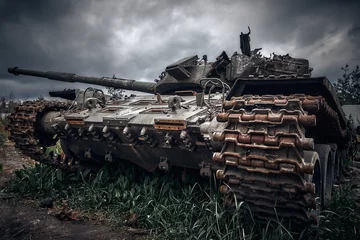 Rolgordijnen War in Ukraine blown up enemy equipment near Kyiv © Ihor
