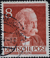 GERMANY-BERLIN - CIRCA 1952: a postage stamp from GERMANY-BERLIN, showing a portrait of the writer,...