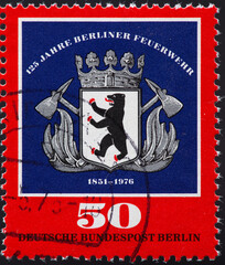 GERMANY-BERLIN - CIRCA 1975: a postage stamp from GERMANY-BERLIN, showing the historical coat of...