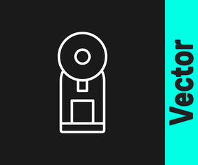 White line Smart coffee machine system icon isolated on black background. Internet of things concept with wireless connection. Vector