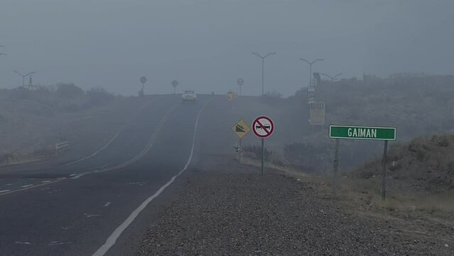 Road In Foggy Weather near Gaiman, Chubut Province, Patagonia, Argentina.
