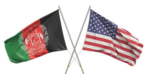 Flags of the USA and Afghanistan on white background. 3D rendering
