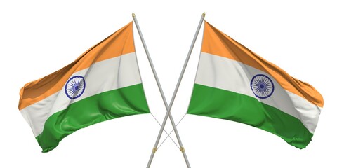 Isolated flags of India on white background. 3D rendering