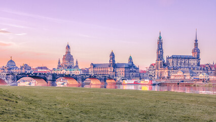 View of the city center of Dresden. Elbe river.
