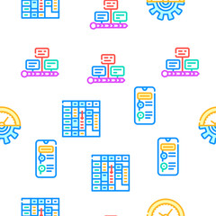 Time Management And Planning Vector Seamless Pattern Color Line Illustration