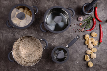 pasta in bowl preparating to cooking flatlay