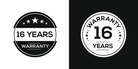 16 years warranty seal stamp, vector label.