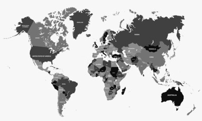 Vector world map design in shades of black.