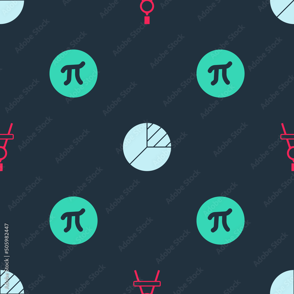 Poster set drawing compass, pie chart infographic and symbol on seamless pattern. vector