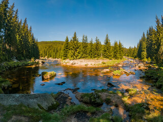 Izera river in mountains Izery on border area between Czech Republic and Poland