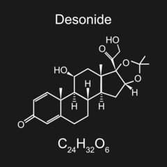Desonide Corticosteroid Topical Molecule. Pharmaceutical Drug. Chimical Formula.