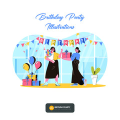 happy cartoon people having fun at birthday party vector flat illustration. Concept of friends characters celebrating a holiday isolated on white Background Collection of smiling festive man and woman