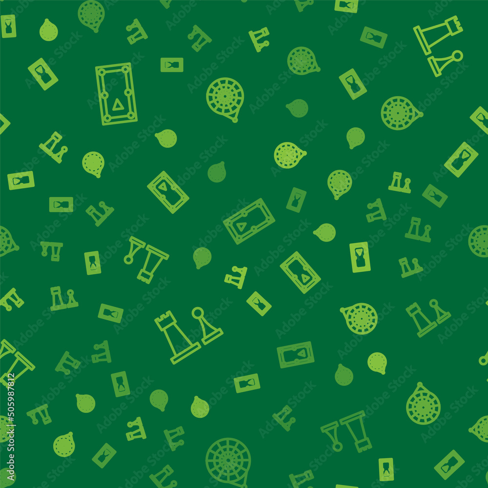 Poster set line billiard table, chess and classic dart board on seamless pattern. vector