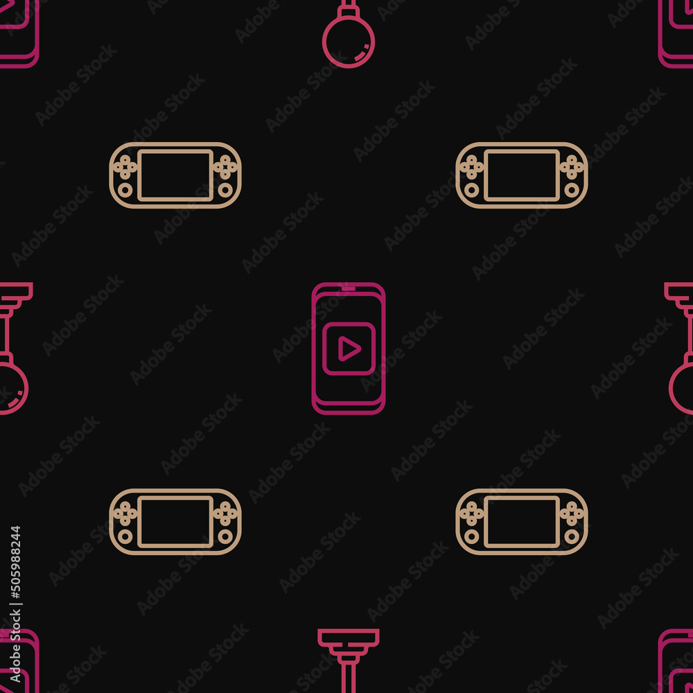 Poster set line joystick for arcade machine, portable video game console and online play on seamless patter