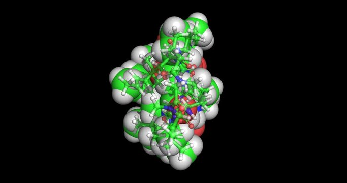 Cyclosporine, 3D molecule, spinning 4K