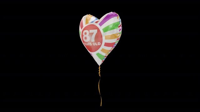 Birthday Celebration Helium Balloon. 87 Years Old. Loop Animation. Alpha Channel Prores 4444.