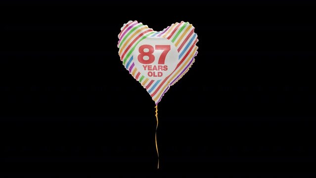 Birthday Celebration Helium Balloon. 87 Years Old. Loop Animation. Alpha Channel Prores 4444.