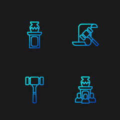 Set line Auction ancient vase, hammer, and . Gradient color icons. Vector