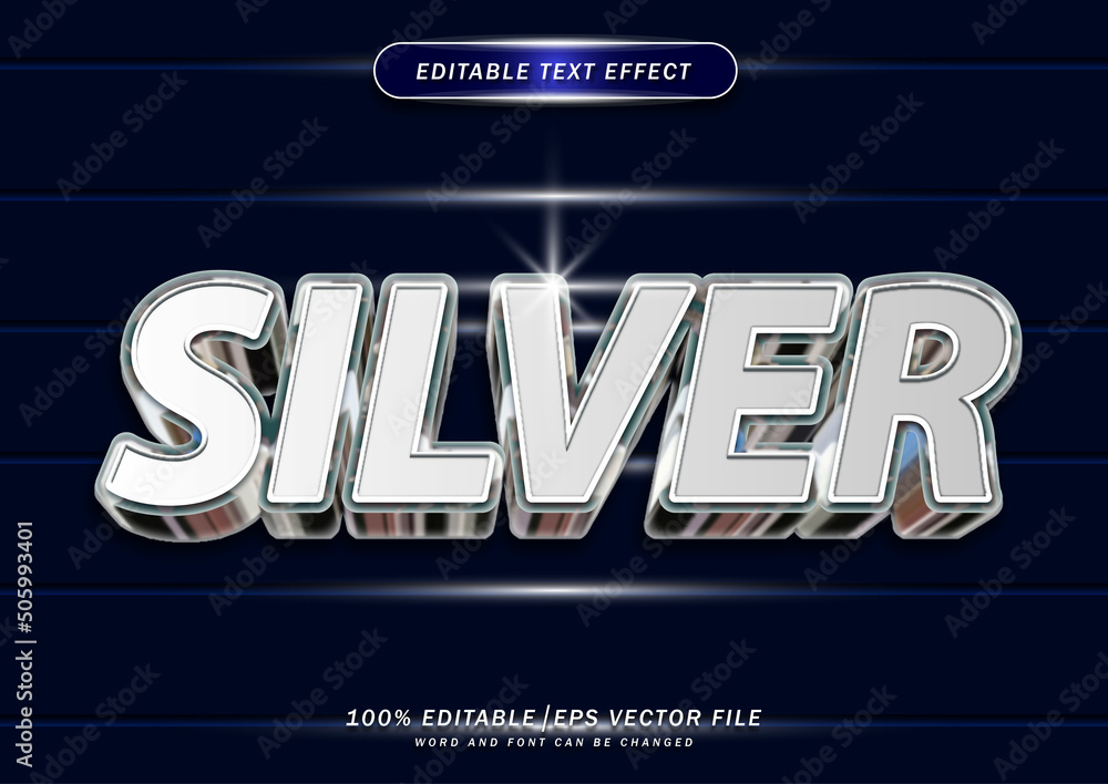 Poster luxury silver 3d text effect. elegant text style effect. editable mockup font effect.