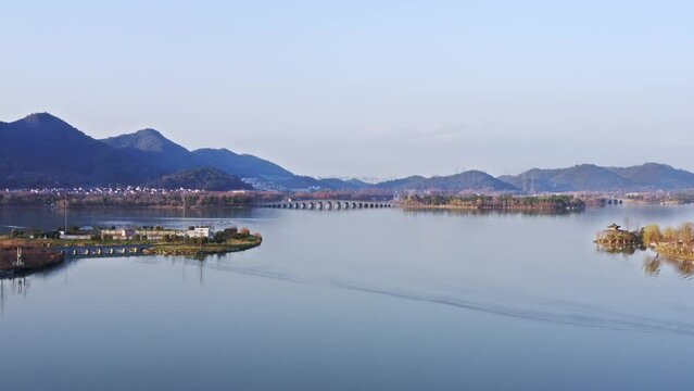 aerial view of beautiful landscape of hangzhou xianghu lake

