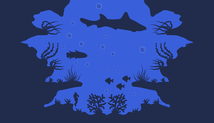 illustration of a fish in the night. worl oceans day background, world oceans poster,  june 8,  The celebration dedicated to help protect, and conserve world oceans, water, ecosystem