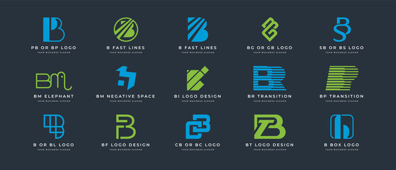 a collection of logo designs with the initial letter B