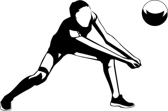 a silhouette vector illustration of a volleyball athlete receiving the ball