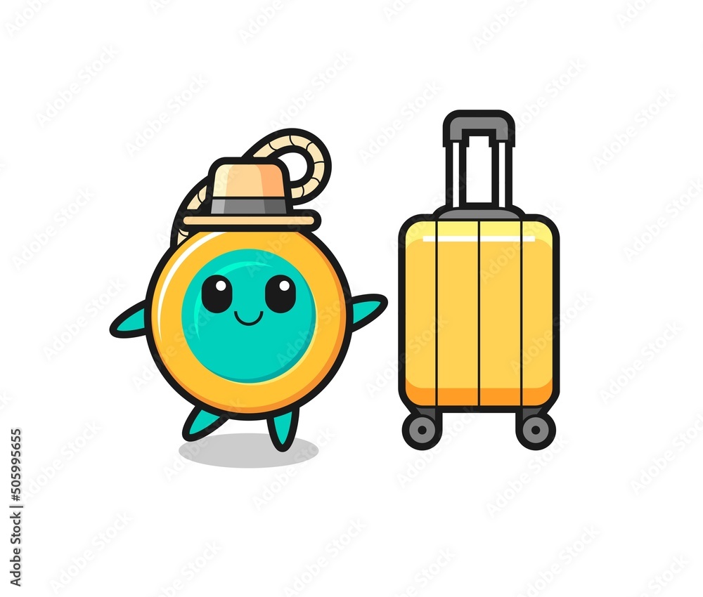 Poster yoyo cartoon illustration with luggage on vacation