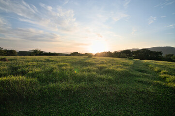 Brazil Minas Gerais Caxambu Fields Sunset