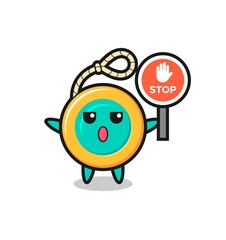 yoyo character illustration holding a stop sign