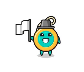 Cartoon character of yoyo holding a flag