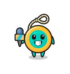 Character mascot of yoyo as a news reporter