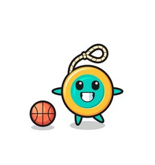 Illustration of yoyo cartoon is playing basketball