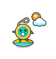 Illustration of yoyo cartoon do surfing on the beach