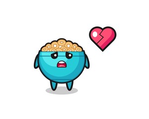 cereal bowl cartoon illustration is broken heart