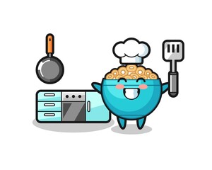 cereal bowl character illustration as a chef is cooking