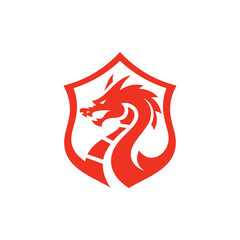 Dragon serpent and shield logo design. Dragon badge vector icon