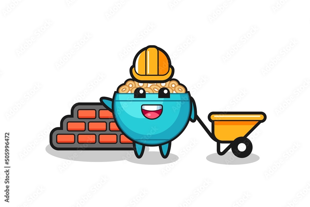 Sticker Cartoon character of cereal bowl as a builder