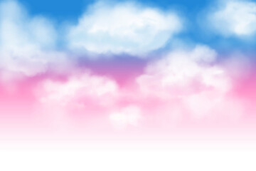 ピンクと青のグラデーションの夕焼け空と雲の手描き背景イラスト