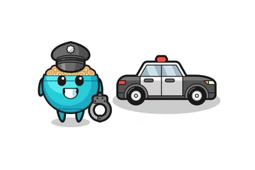 Papier Peint photo autocollant Course de voitures Cartoon mascot of cereal bowl as a police