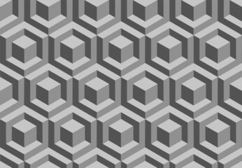 Seamless geometric hexagons pattern. 3D illusion. Vector art.