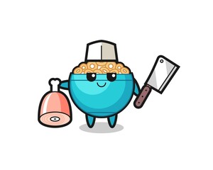 Illustration of cereal bowl character as a butcher