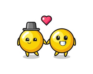 egg yolk cartoon character couple with fall in love gesture